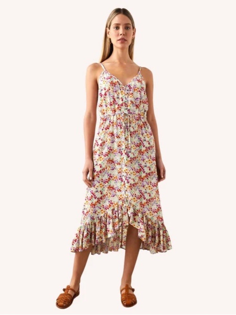 Rails White Multi Floral Tie-Front Midi Dress size Small